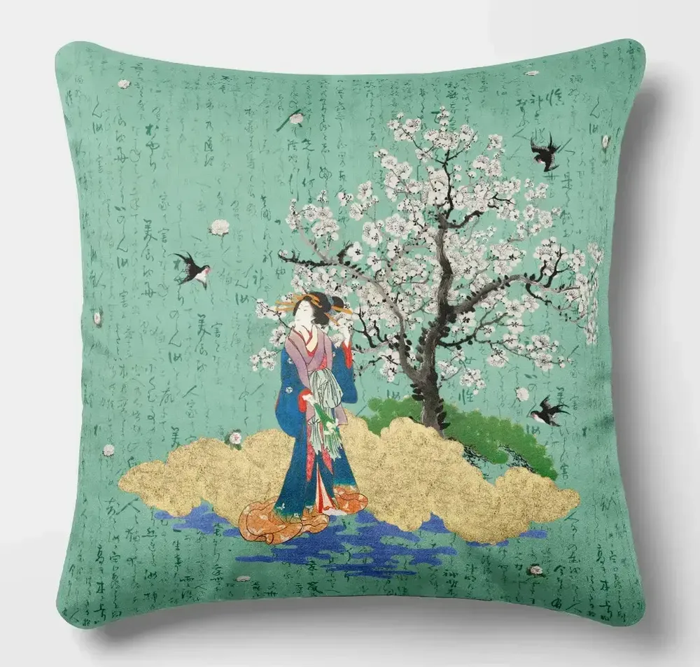 Linge - Splendeurs d'Edo 2 - Housse Coussin Velours 45cm x 45cm - LAURE WELFLING - DJEBELI