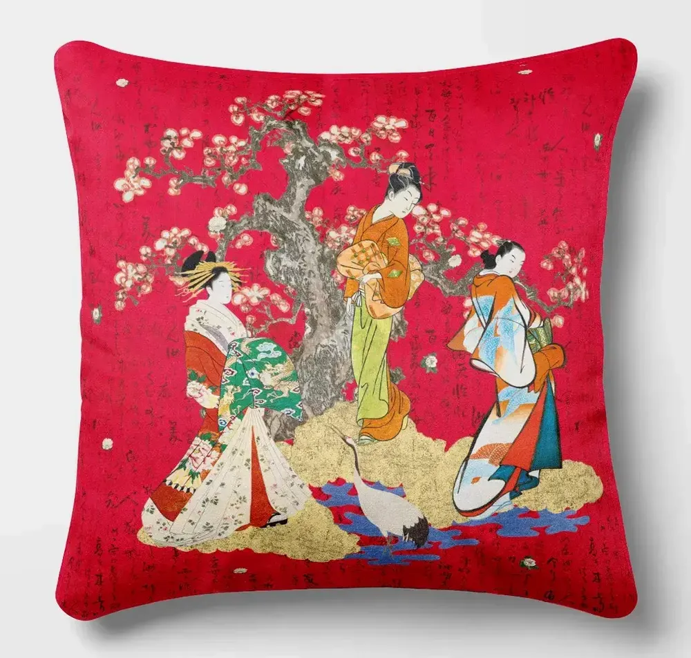 Linge - Splendeurs d'Edo 3 - Housse Coussin Velours 45cm x 45cm - LAURE WELFLING - DJEBELI