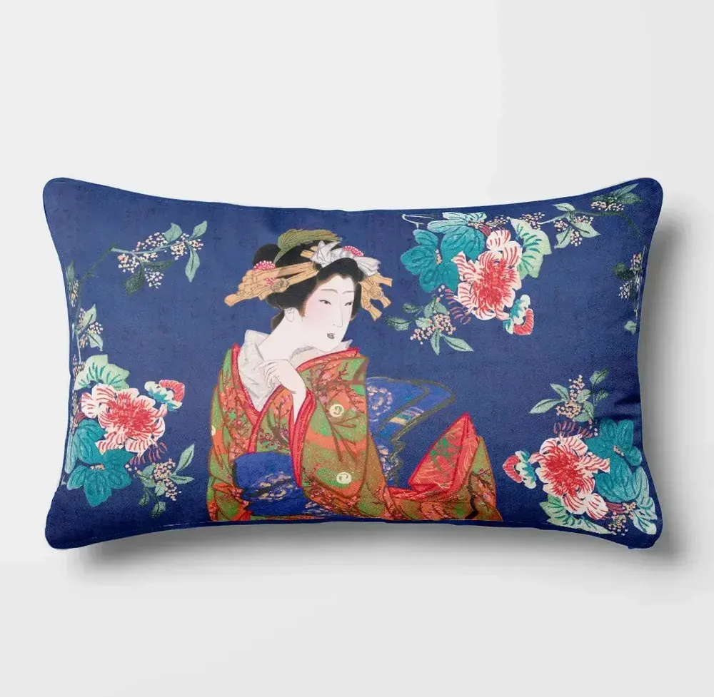 Linge - Splendeurs d'Edo 7- Housse Coussin Velours 30cm x 50cm - LAURE WELFLING - DJEBELI