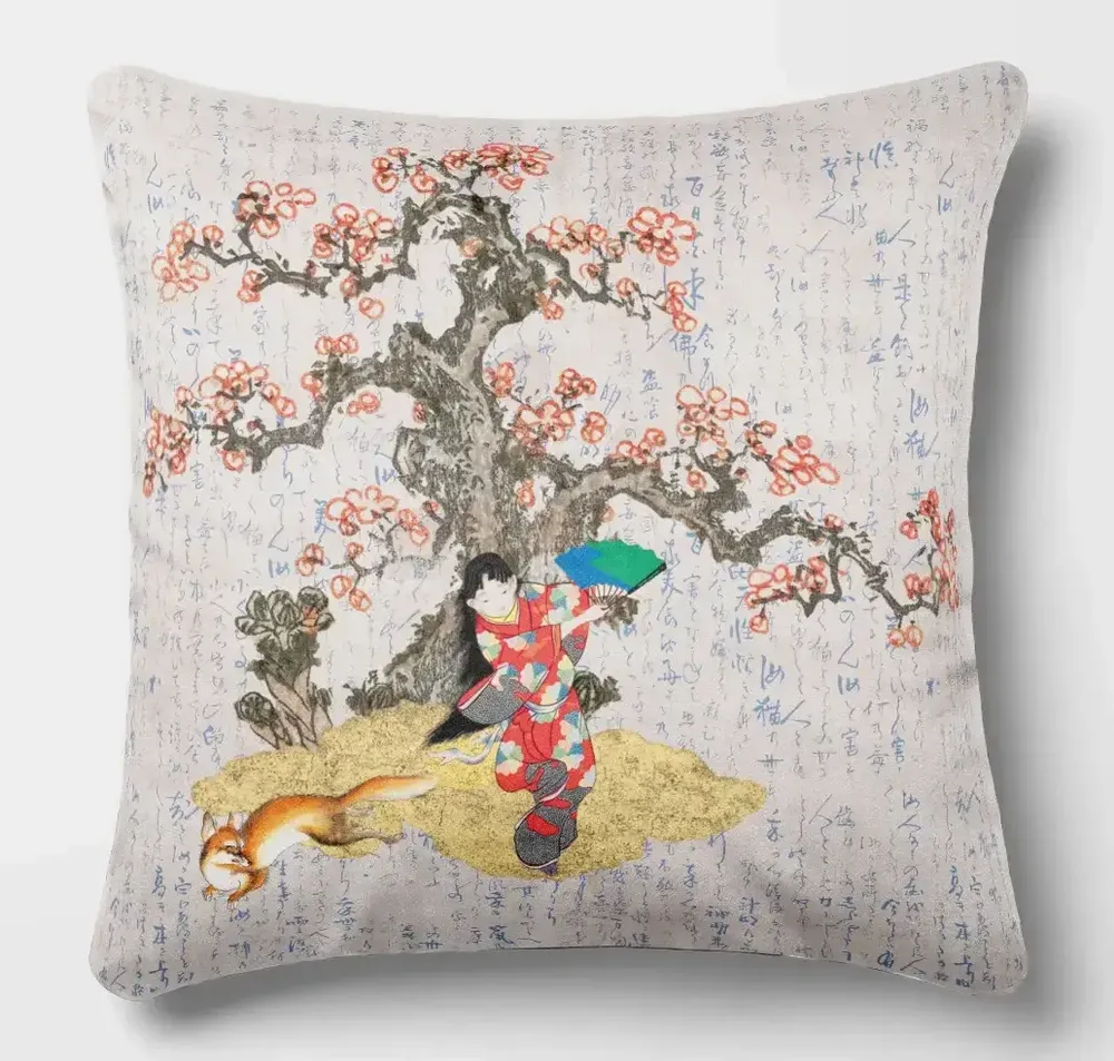 Linge - Splendeurs d'Edo 6 - Housse Coussin Velours 45cm x 45cm - LAURE WELFLING - DJEBELI