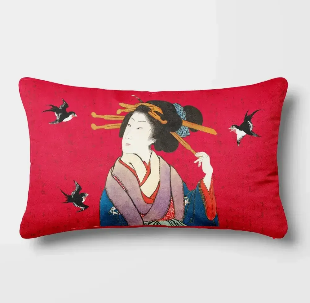 Linge - Splendeurs d'Edo 9 - Housse Coussin Velours 30cm x 50cm - LAURE WELFLING - DJEBELI