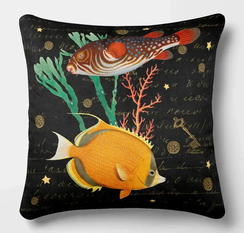 Linge - Odyssée Sous-Marine 3 - Housse Coussin Velours 45cm x 45cm - LAURE WELFLING - DJEBELI