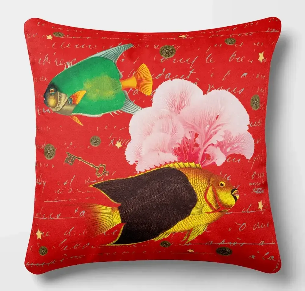 Linge - Odyssée Sous-Marine 2 - Housse Coussin Velours 45cm x 45cm - LAURE WELFLING - DJEBELI