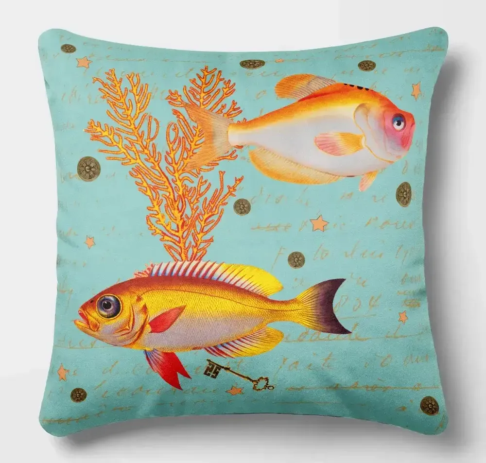 Linge - Odyssée Sous-Marine 4 - Housse Coussin Velours 45cm x 45cm - LAURE WELFLING - DJEBELI