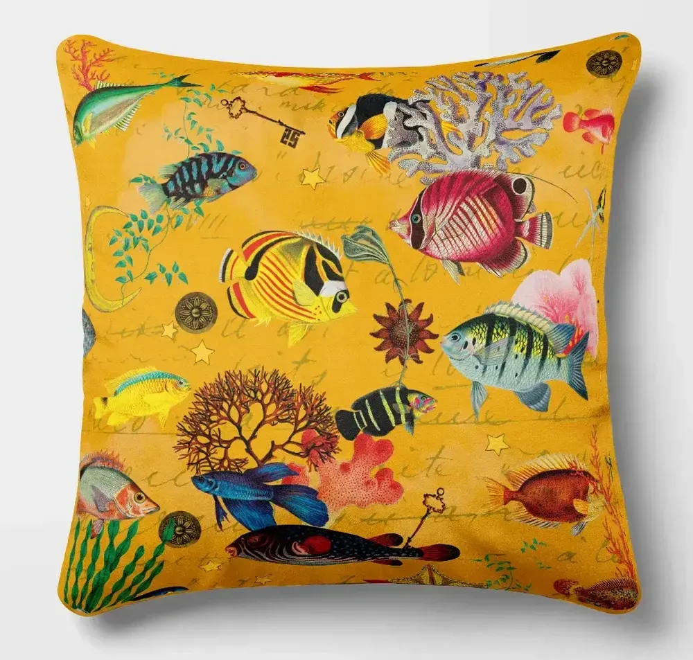 Linge - Odyssée Sous-Marine 5 - Housse Coussin Velours 45cm x 45cm - LAURE WELFLING - DJEBELI