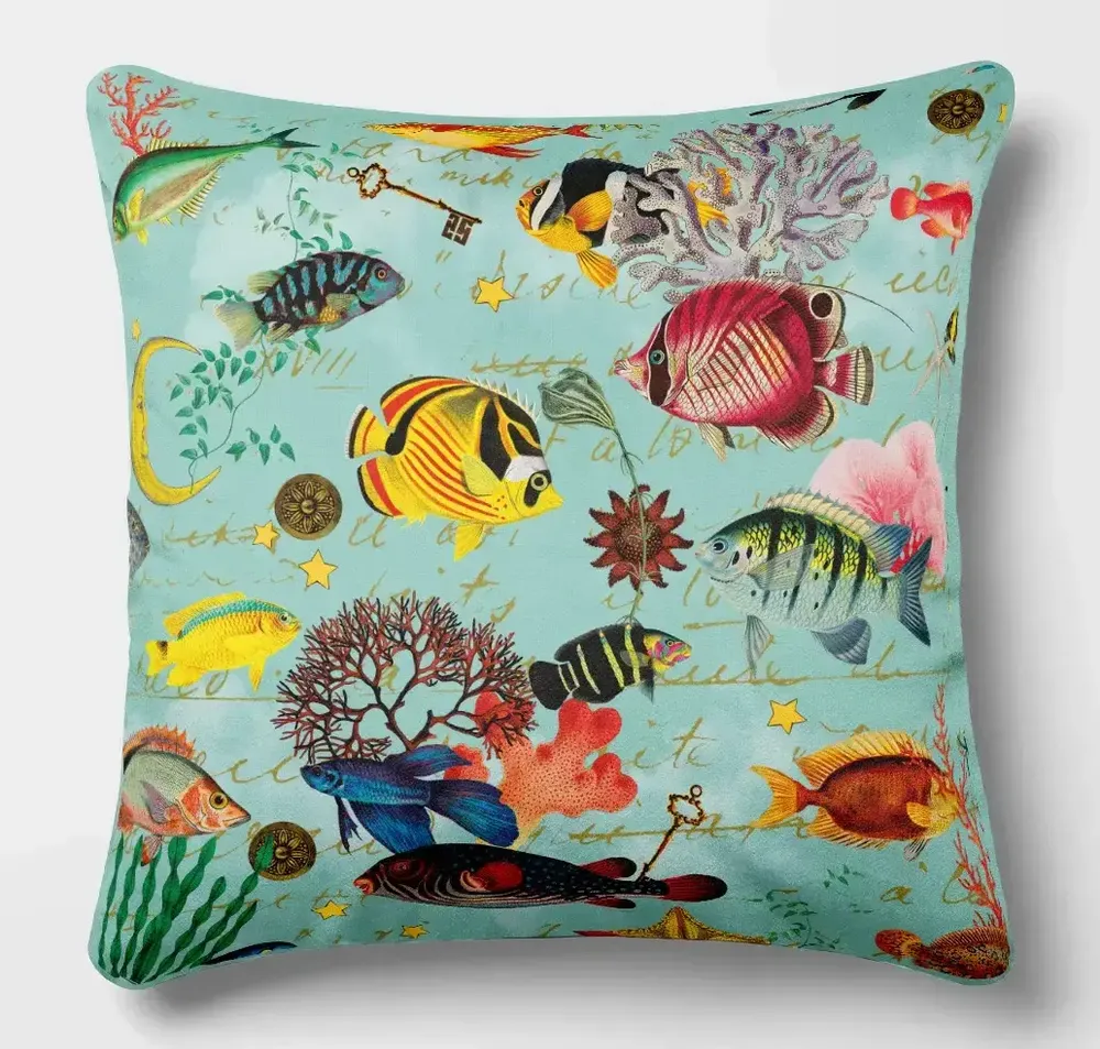 Linge - Odyssée Sous-Marine 7 - Housse Coussin Velours 45cm x 45cm - LAURE WELFLING - DJEBELI