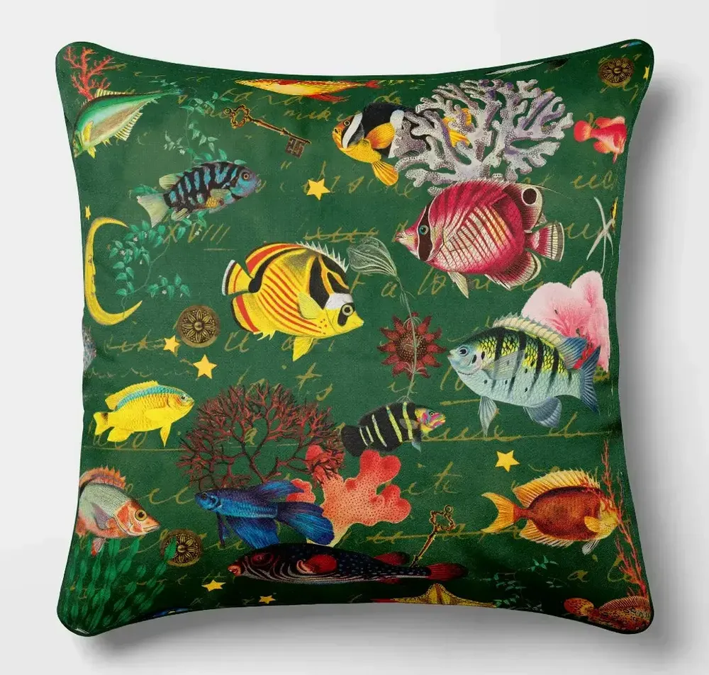 Linge - Odyssée Sous-Marine 8 - Housse Coussin Velours 45cm x 45cm - LAURE WELFLING - DJEBELI
