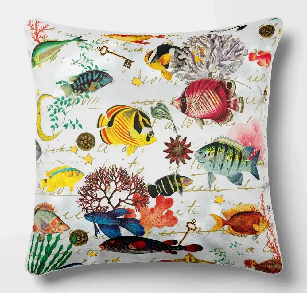Linge - Odyssée Sous-Marine 9 - Housse Coussin Velours 45cm x 45cm - LAURE WELFLING - DJEBELI