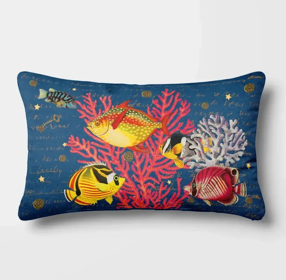 Linge - Odyssée Sous-Marine 10 - Housse Coussin Velours 30cm x 50cm - LAURE WELFLING - DJEBELI