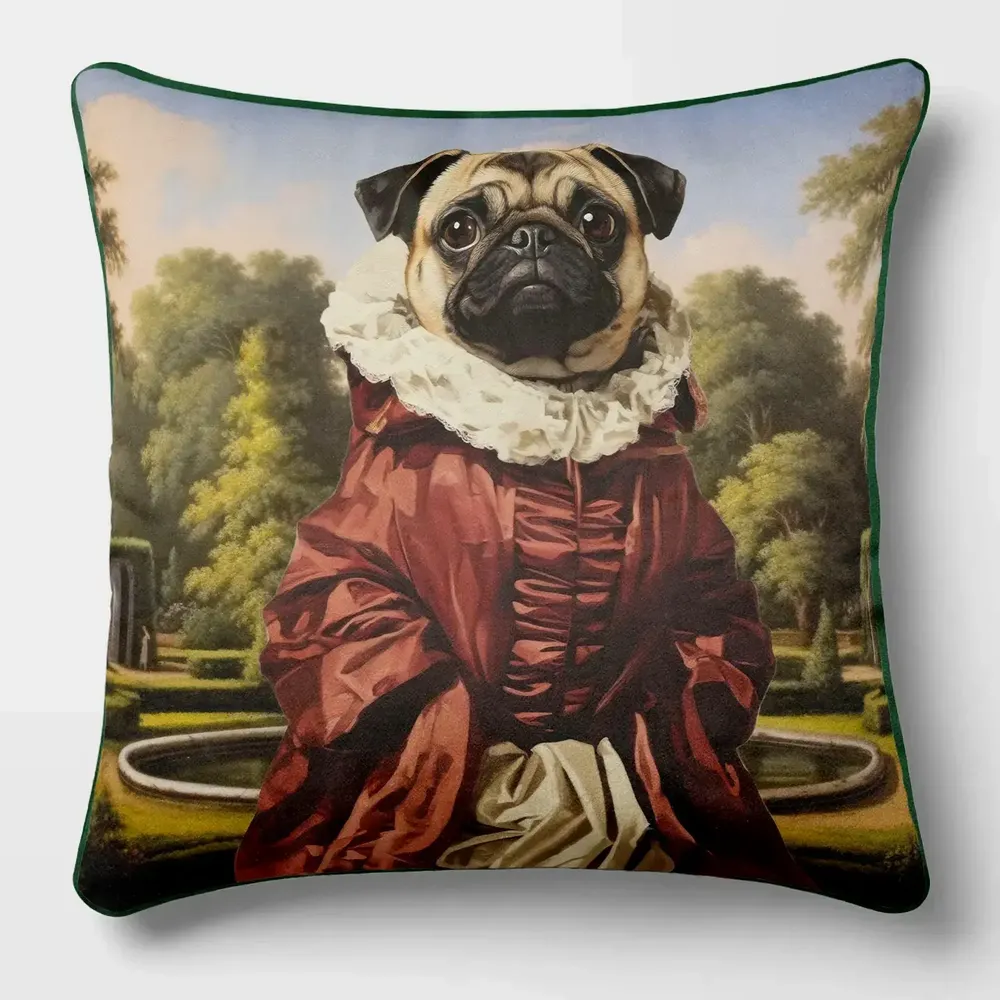 Linge - Bestiaire Aritocratique 2 Mademoiselle de Carlin - Housse Coussin Velours 45cm x 45cm - LAURE WELFLING - DJEBELI