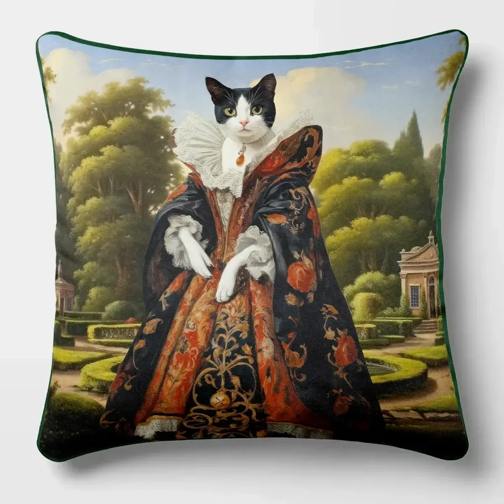 Linge - Bestiaire Aristocratique 7 (Lady Félindra) — Housse Coussin Velours 45cm x 45cm - LAURE WELFLING - DJEBELI