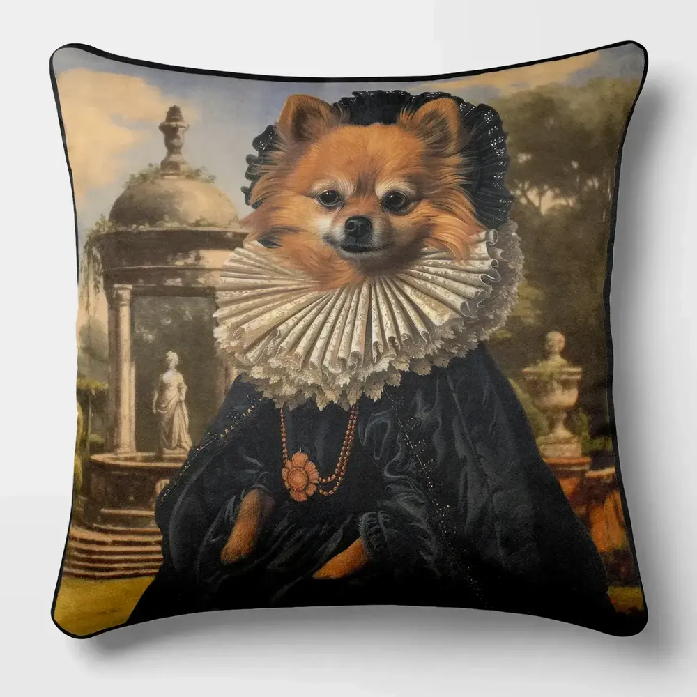 Linge - Bestiaire Aristocratique 9 (Duchess Loulou) — Housse Coussin Velours 45cm x 45cm - LAURE WELFLING - DJEBELI