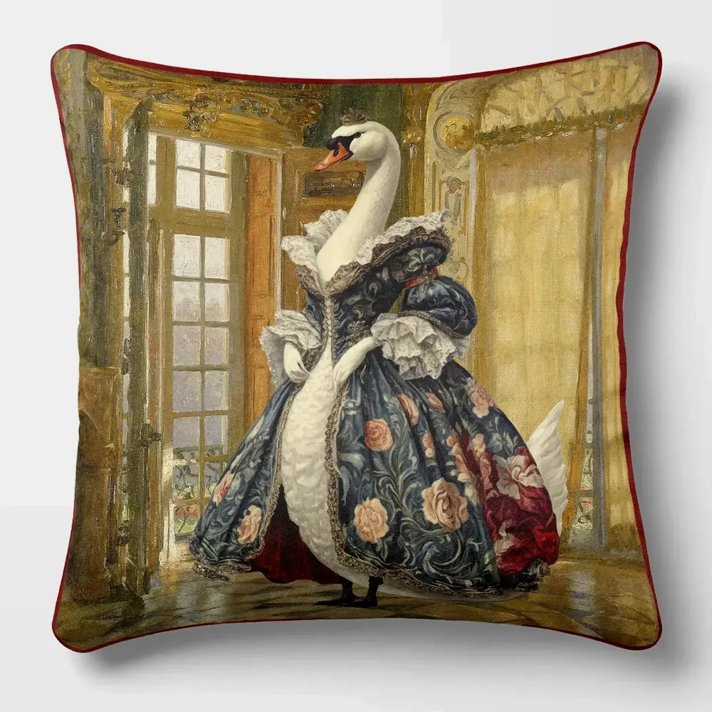 Linge - Bestiaire Aristocratique 29 (La Reine Cygne) — Housse Coussin Velours 45cm x 45cm - LAURE WELFLING - DJEBELI