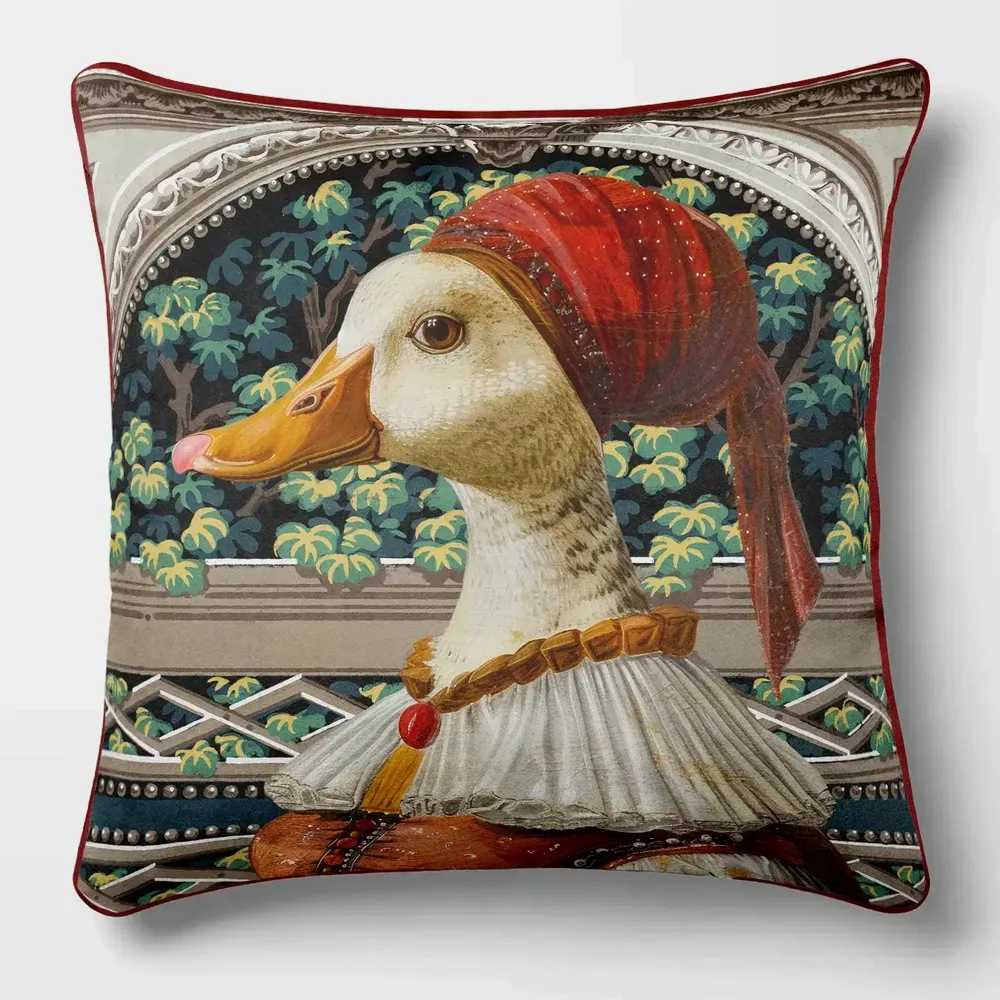 Linge - Bestiaire Aristocratique 37 (La Comtesse de Canard) — Housse Coussin Velours 45cm x 45cm - LAURE WELFLING - DJEBELI