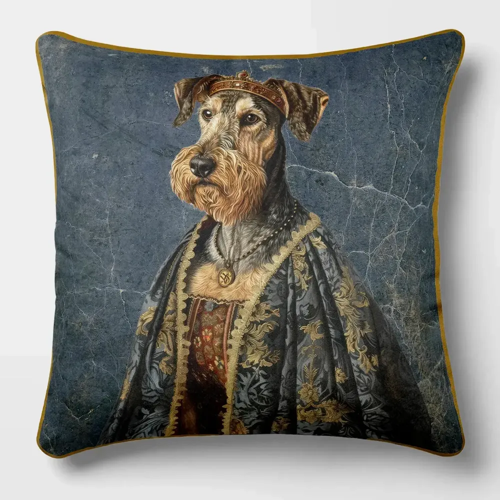 Linge - Bestiaire Aristocratique 43 (Madame d´Airedale) — Housse Coussin Velours 45cm x 45cm - LAURE WELFLING - DJEBELI