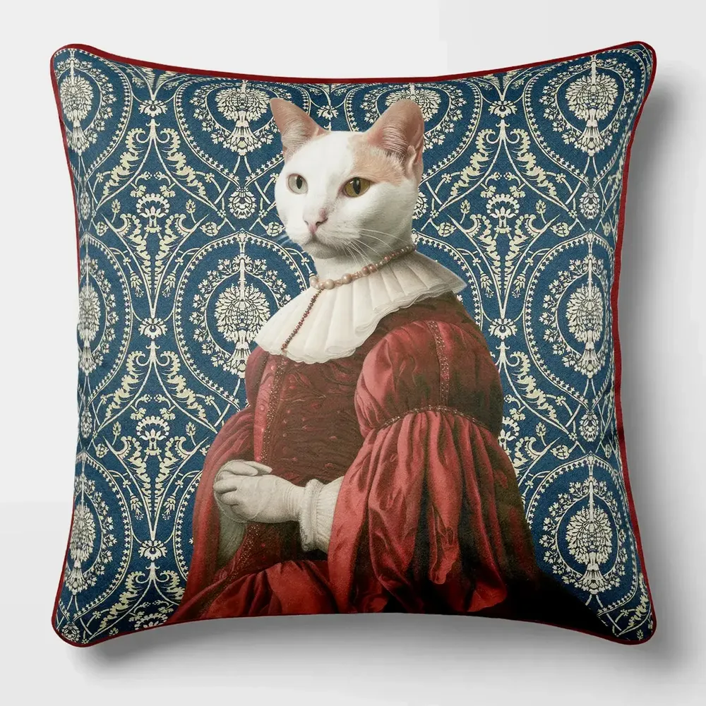 Linge - Bestiaire Aristocratique 45 (La Duchesse Minette) — Housse Coussin Velours 45cm x 45cm - LAURE WELFLING - DJEBELI
