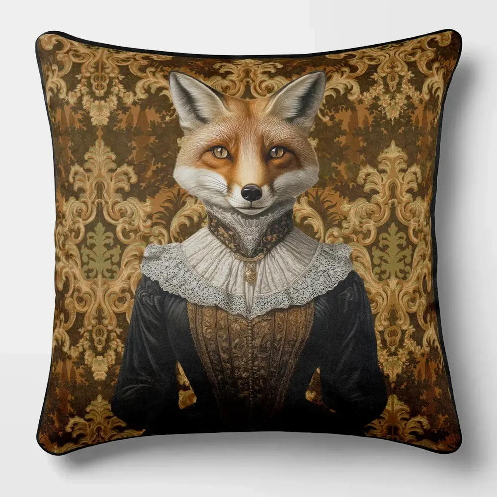 Linge - Bestiaire Aristocratique 53 (Lady Renarde) — Housse Coussin Velours 45cm x 45cm - LAURE WELFLING - DJEBELI