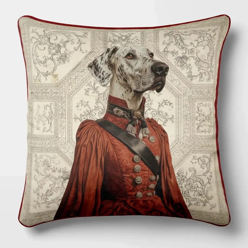 Linge - Bestiaire Aristocratique 62 (La Comtesse Grand Danois) — Housse Coussin Velours 45cm x 45cm - LAURE WELFLING - DJEBELI