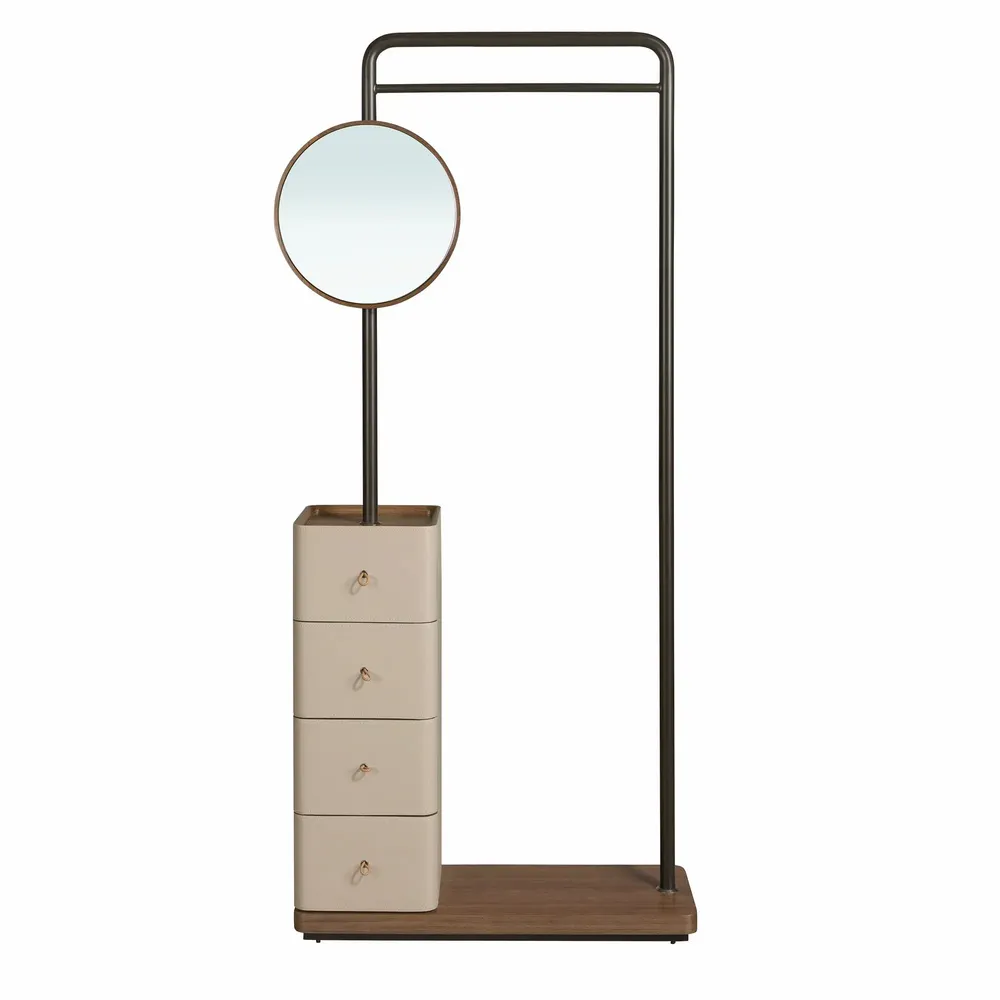 Armoires - Porte-manteau en similicuir vison, noyer et acier noir avec miroir - ANGEL CERDÁ