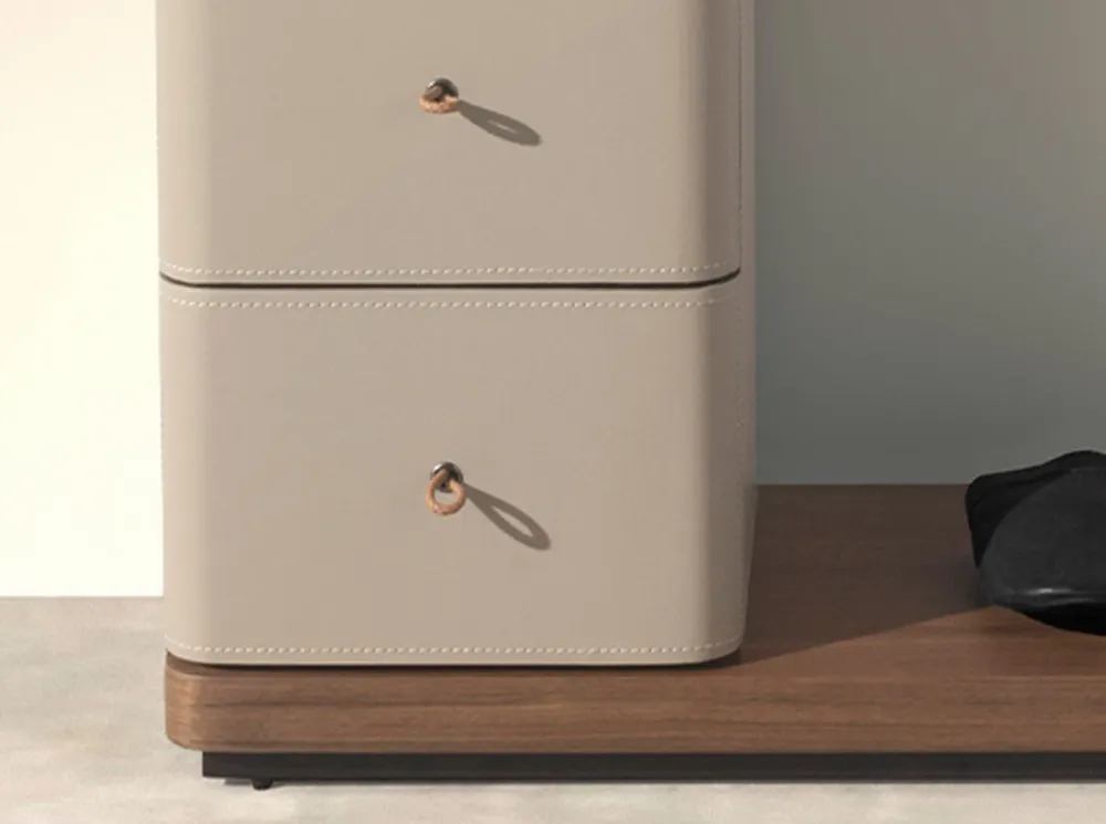 Armoires - Porte-manteau en similicuir vison, noyer et acier noir avec miroir - ANGEL CERDÁ