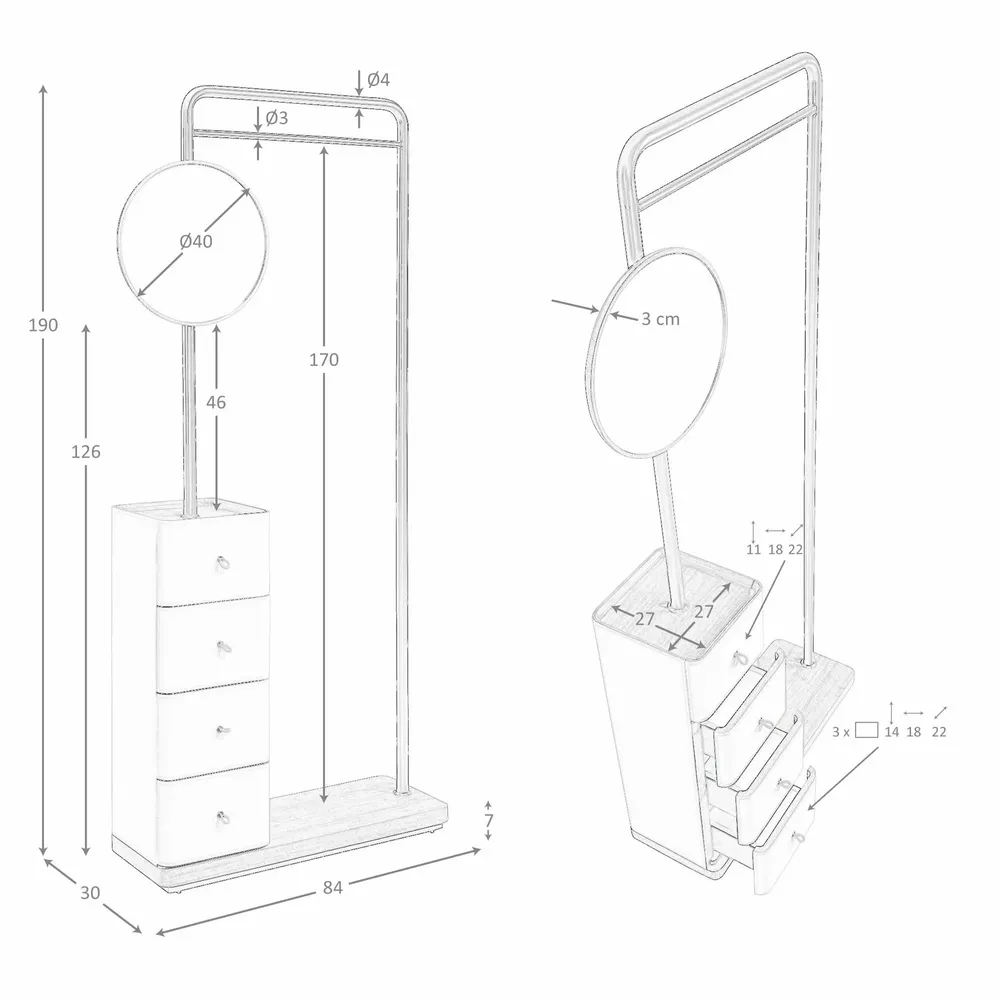 Armoires - Porte-manteau en similicuir vison, noyer et acier noir avec miroir - ANGEL CERDÁ