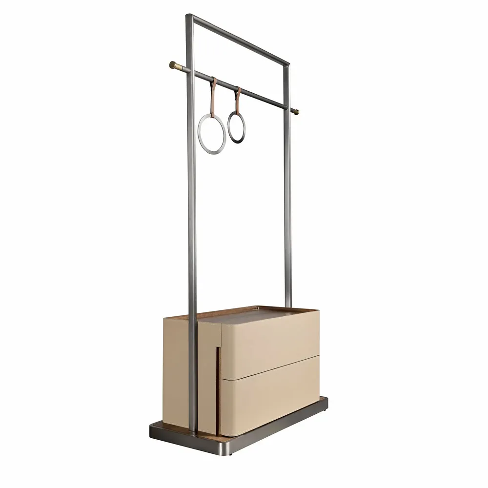 Wardrobe - Mink leatherette, walnut, and stainless steel coat rack - ANGEL CERDÁ