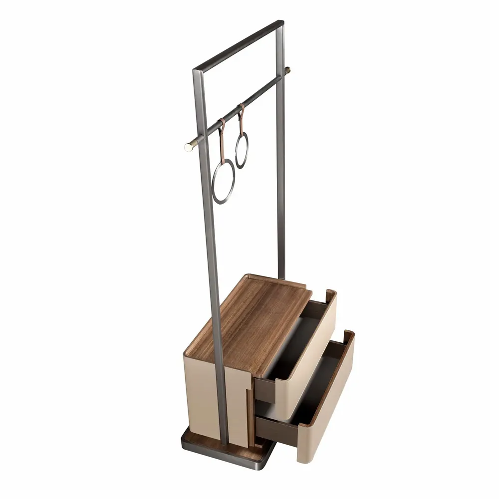 Wardrobe - Mink leatherette, walnut, and stainless steel coat rack - ANGEL CERDÁ