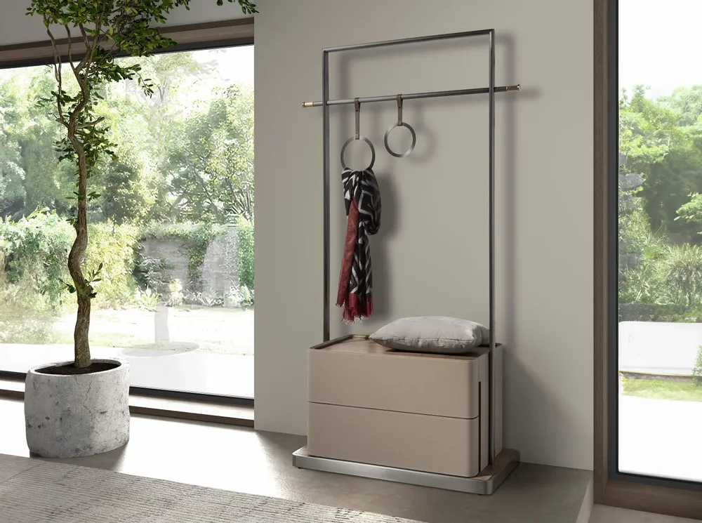 Wardrobe - Mink leatherette, walnut, and stainless steel coat rack - ANGEL CERDÁ