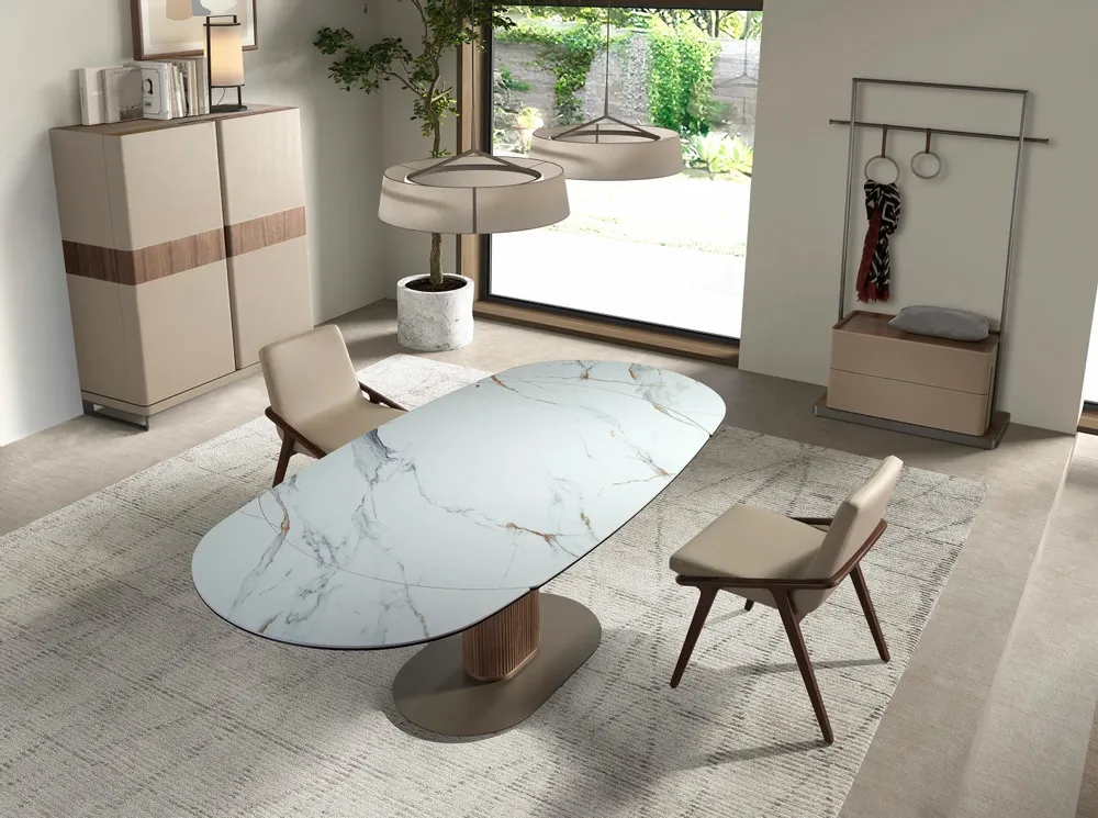 Wardrobe - Mink leatherette, walnut, and stainless steel coat rack - ANGEL CERDÁ