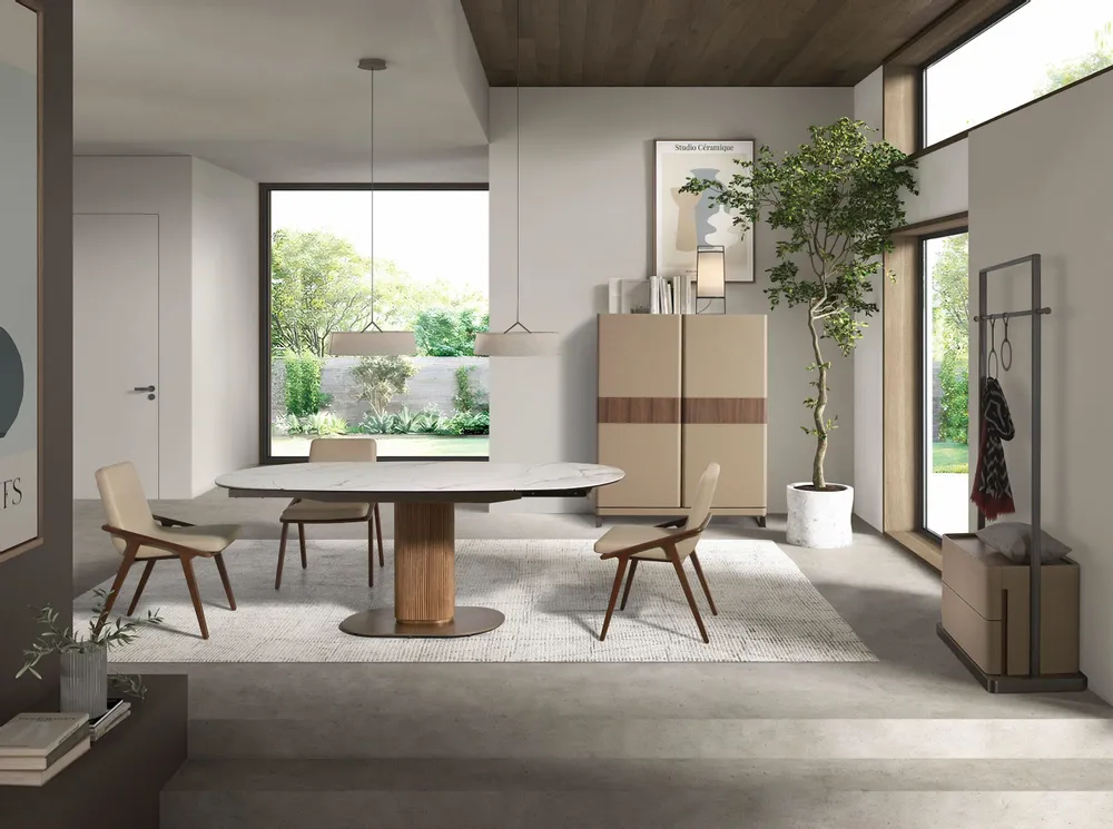 Wardrobe - Mink leatherette, walnut, and stainless steel coat rack - ANGEL CERDÁ