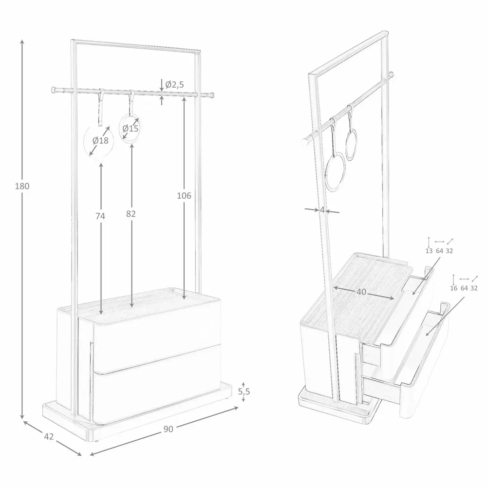 Wardrobe - Mink leatherette, walnut, and stainless steel coat rack - ANGEL CERDÁ
