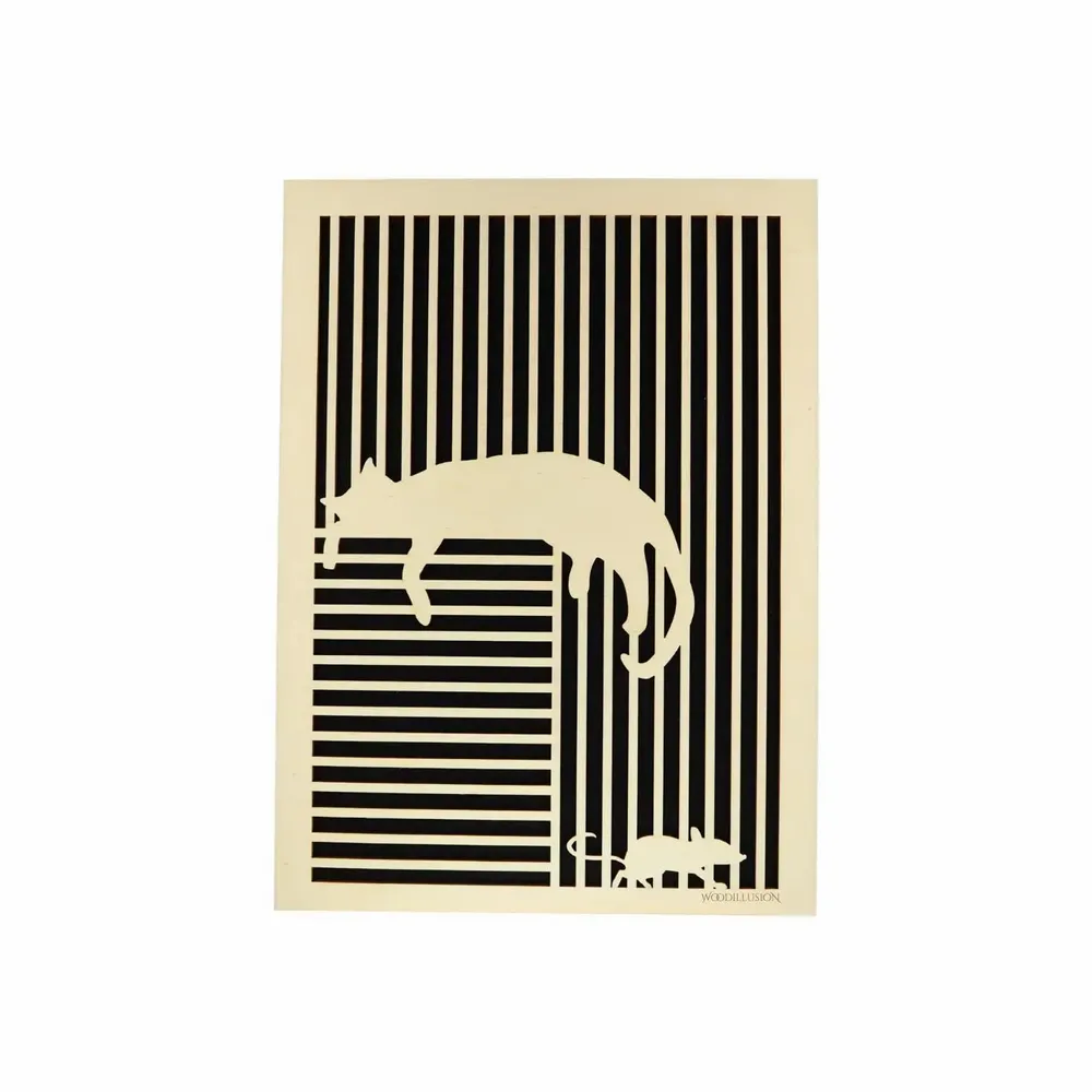 Paintings - Wooden Cat With Mouse Wall Art 3 - WOODILLUSION