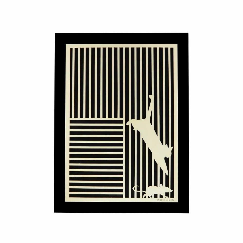 Paintings - Wooden Cat With Mouse Wall Art 4 - WOODILLUSION