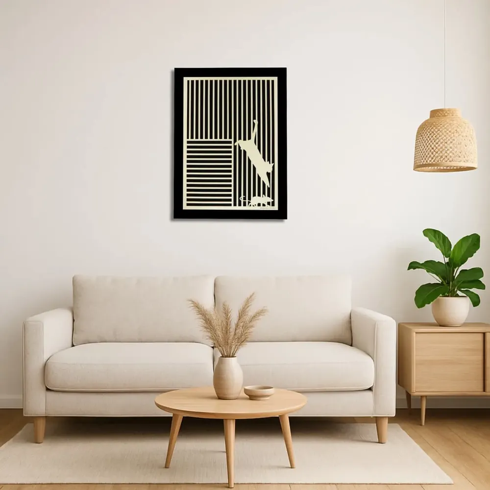 Paintings - Wooden Cat With Mouse Wall Art 4 - WOODILLUSION