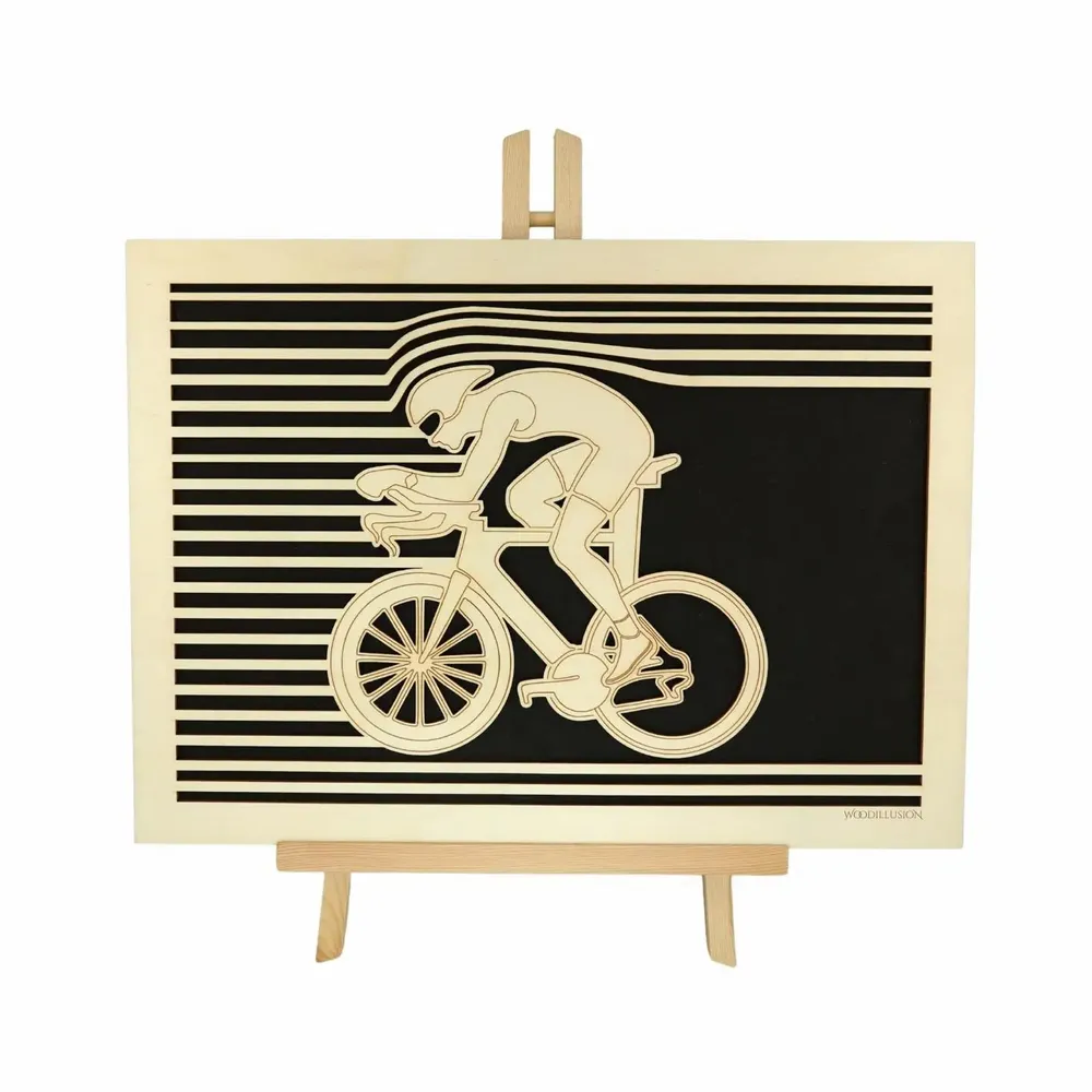 Paintings - Wooden Cyclist Wall Art - WOODILLUSION