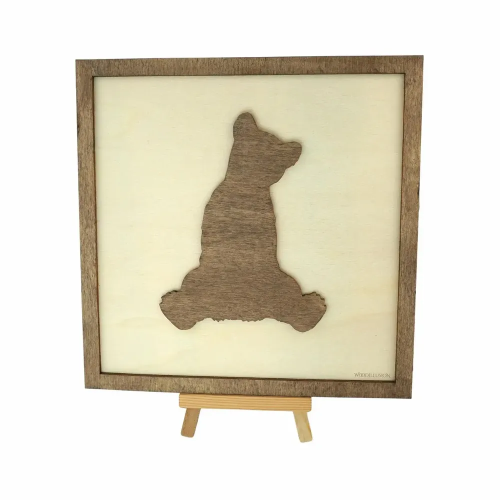 Paintings - Wooden Bear Cub Wall Art - WOODILLUSION