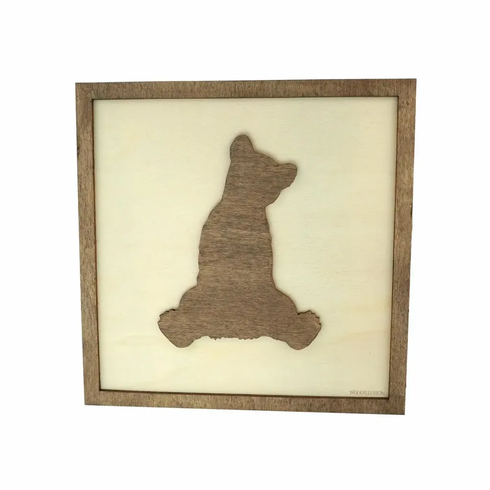 Paintings - Wooden Bear Cub Wall Art - WOODILLUSION