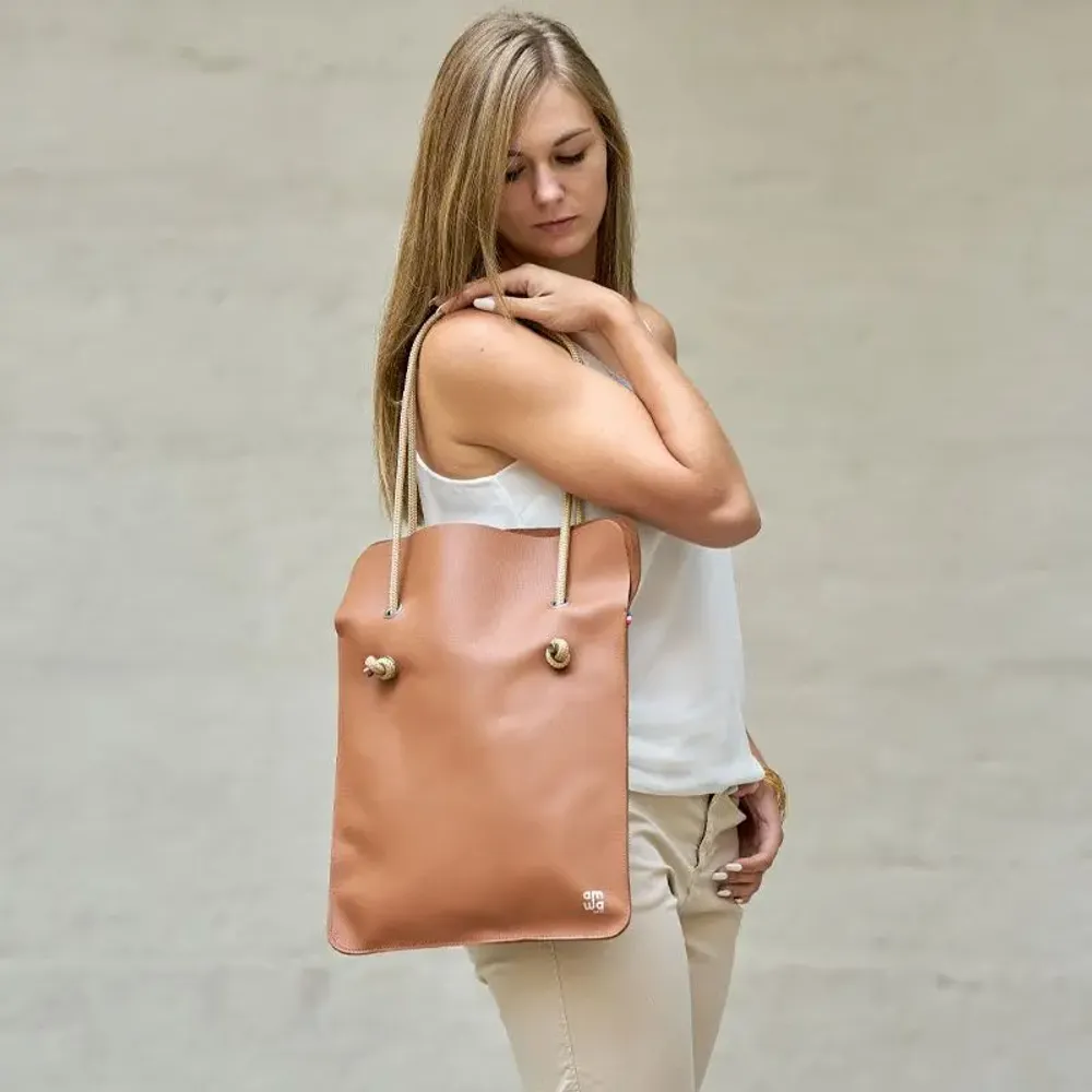 Bags and totes - SAC TOTEBAG DIVINE CUIR LISSE GRIZZLY - MADE IN FRANCE - AMWA AND CO