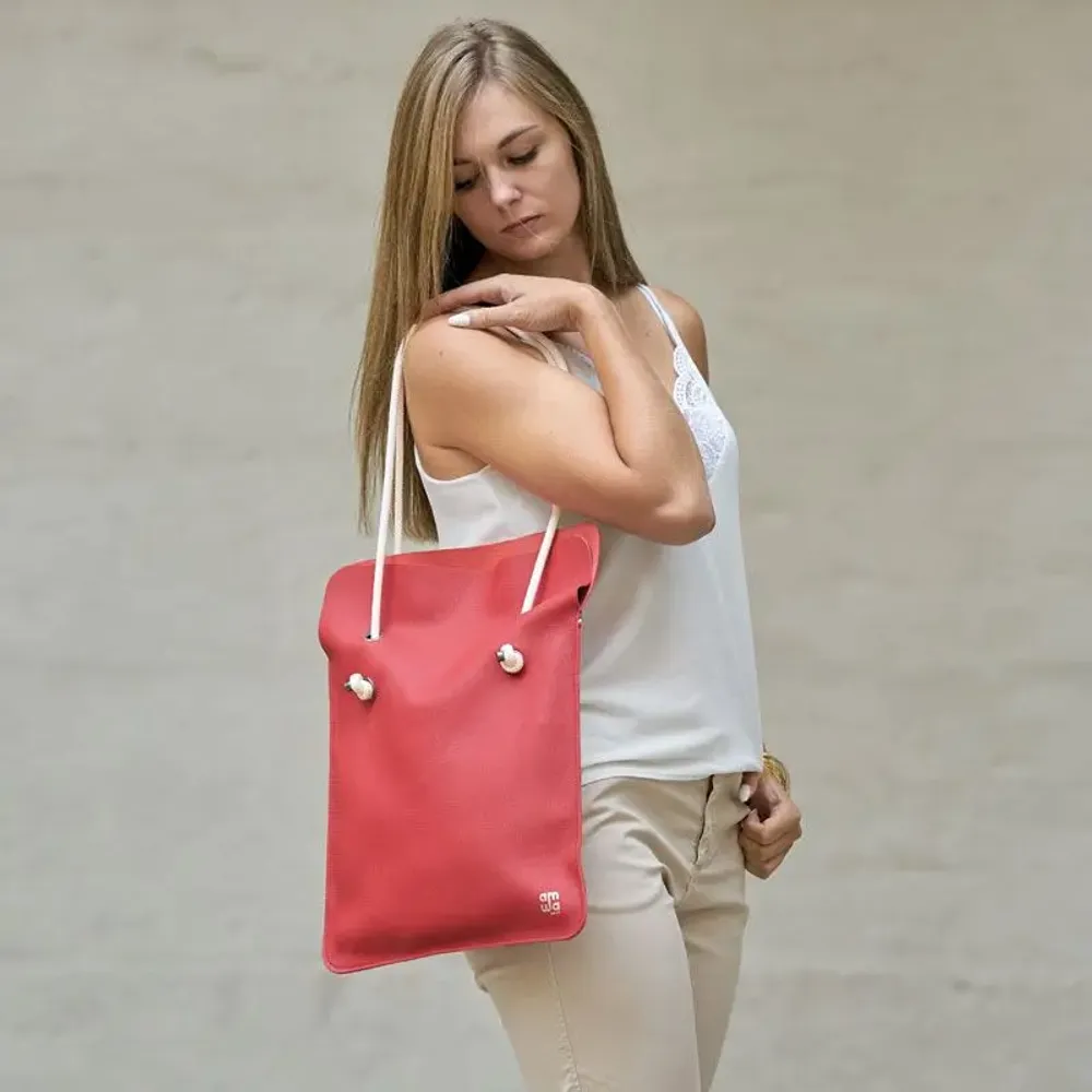 Bags and totes - SAC TOTEBAG DIVINE CUIR LISSE RUBIS - MADE IN FRANCE - AMWA AND CO