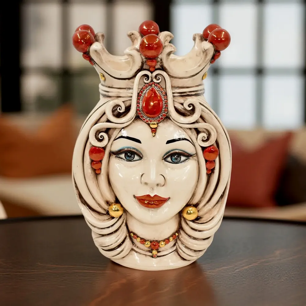 Céramique - Tête de Maure en nacre avec détails dorés et lustres, modèle féminin - CERAMICHE SOFIA