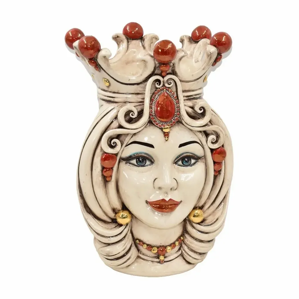 Céramique - Tête de Maure en nacre avec détails dorés et lustres, modèle féminin - CERAMICHE SOFIA