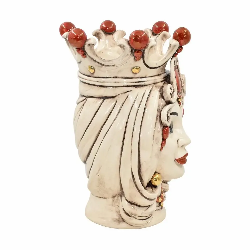 Céramique - Tête de Maure en nacre avec détails dorés et lustres, modèle féminin - CERAMICHE SOFIA