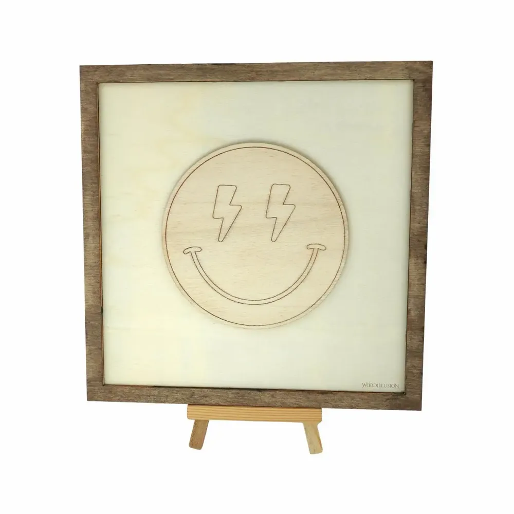 Paintings - Wooden Lightning Smiley Wall Art - WOODILLUSION