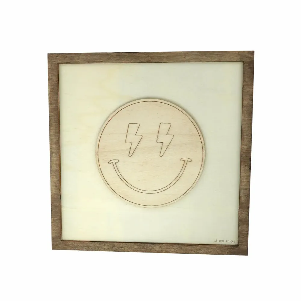 Paintings - Wooden Lightning Smiley Wall Art - WOODILLUSION