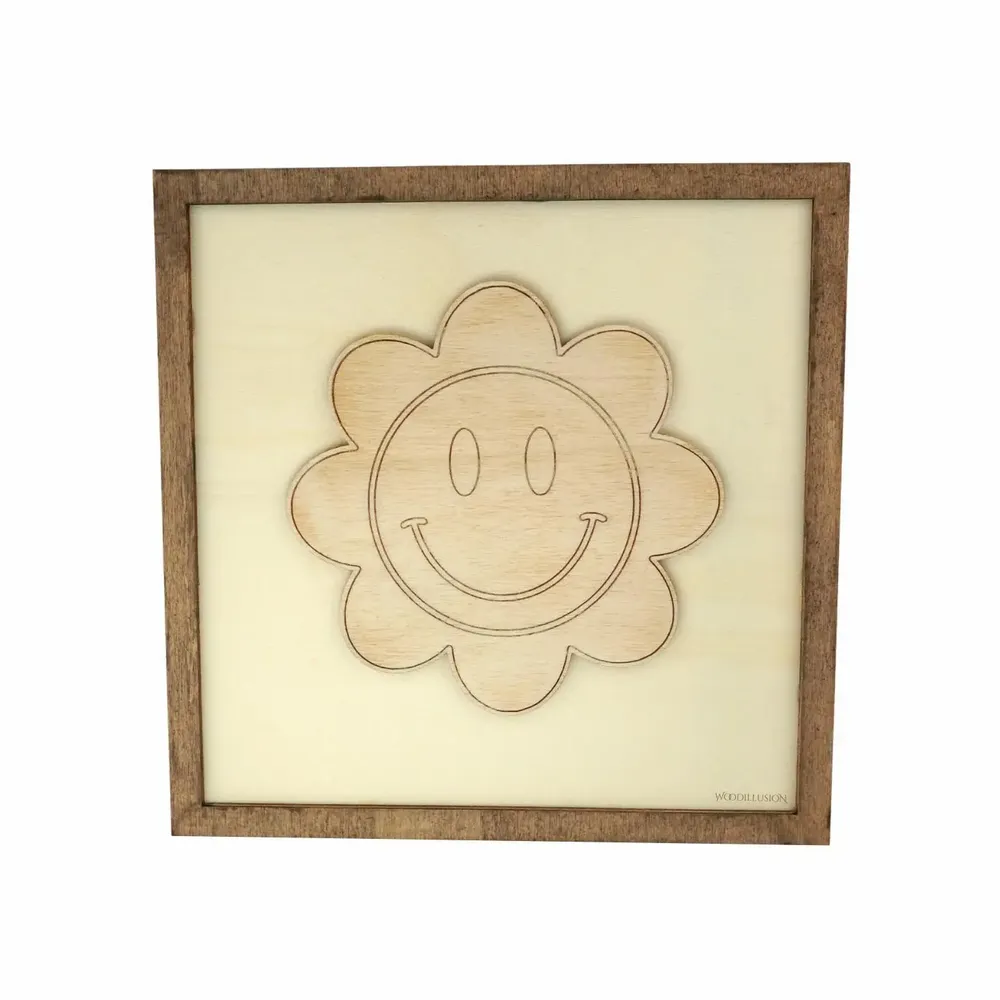 Paintings - Wooden Flower Smiley Wall Art - WOODILLUSION
