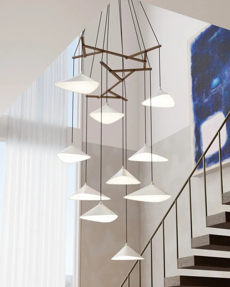 Hanging lights - Emily V8 – Vertical Multi-Light Chandelier for Lobbies & High Ceilings - MOSS OBJECTS