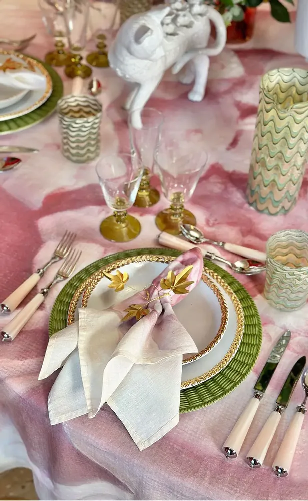 Nappes - Nappe et serviettes rondes en lin PAINTED PEONY - SUMMERILL AND BISHOP