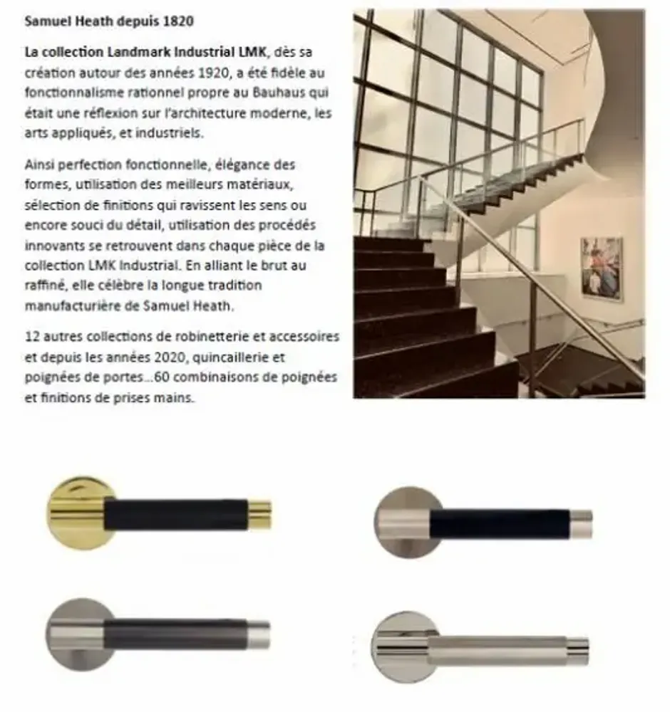 Quincaillerie d'art - Poignées de portes Samuel Heath - SOPHA INDUSTRIES SAS