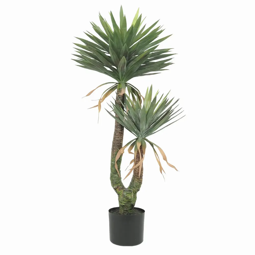 Floral decoration - Artificial yucca, 2 trunks, plastic pot - LIGNE DÉCO