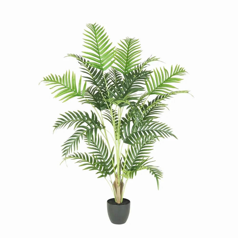 Floral decoration - Artificial palm, 22 leaves, black plastic pot - LIGNE DÉCO